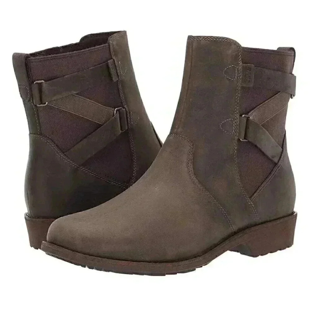 Teva Women Olive Green Waterproof Leather Ellery Casual Ankle Booties